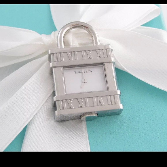 Like-NEW!Tiffany & Co Atlas Lock Swiss Watch Charm Link Bracelet Sterling Silver - Picture 8 of 9